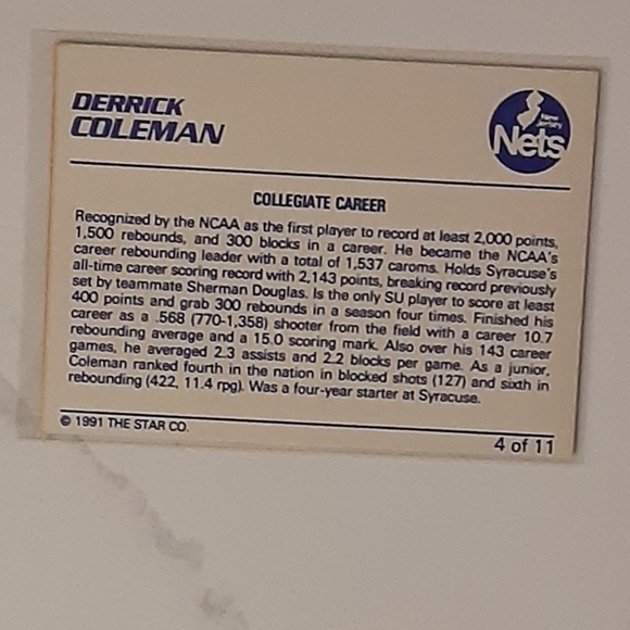DERRICK COLEMAN BASKETBALL CARDS - Picture 10 of 14